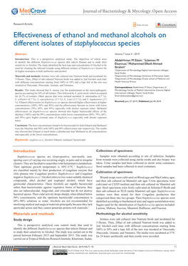 Effectiveness of Ethanol and Methanol Alcohols on Different Isolates of Staphylococcus Species