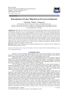 Determinants of Labor Migration in Overseas in Indonesia