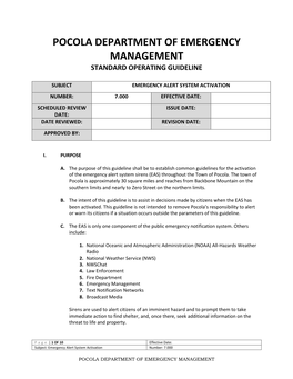 Pocola Department of Emergency Management Standard Operating Guideline