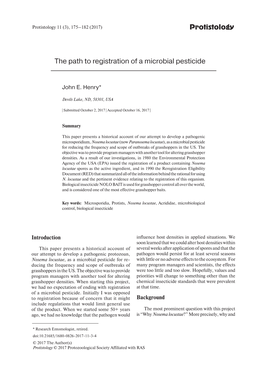 Protistology the Path to Registration of a Microbial Pesticide