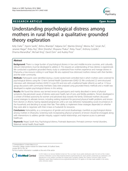 Understanding Psychological Distress Among Mothers in Rural Nepal: A