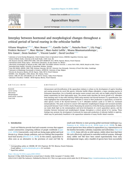 Interplay Between Hormonal and Morphological Changes Throughout a Critical Period of Larval Rearing in the Orbicular Batfish