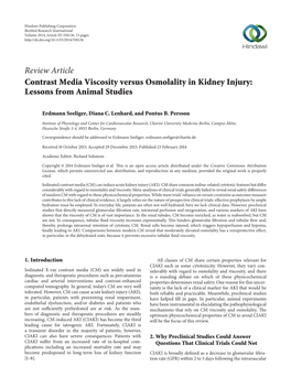 Review Article Contrast Media Viscosity Versus Osmolality in Kidney Injury: Lessons from Animal Studies