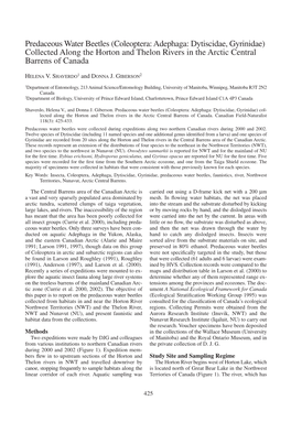 Coleoptera: Adephaga: Dytiscidae, Gyrinidae) Collected Along the Horton and Thelon Rivers in the Arctic Central Barrens of Canada