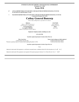 Cathay General Bancorp (Exact Name of Registrant As Specified in Its Charter)