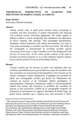 Theoretical Perspectives on Learning for Prevention of Fishing Vessel Accidents