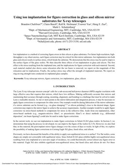 Using Ion Implantation for Figure Correction in Glass and Silicon Mirror Substrates for X-Ray Telescopes Brandon Chalifoux*A, Claire Burchb, Ralf K