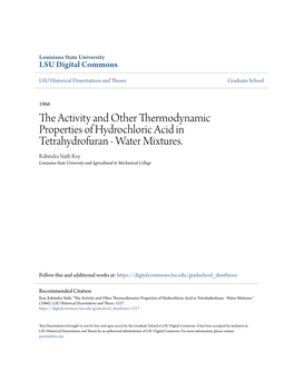 The Activity and Other Thermodynamic Properties of Hydrochloric Acid in Tetrahydrofuran - Water Mixtures