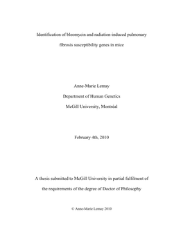 Identification of Bleomycin and Radiation-Induced Pulmonary Fibrosis Susceptibility Genes in Mice Anne-Marie Lemay Department Of