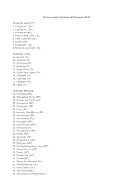 Elenco Dei Comuni Colpiti Dal Sisma Del 26 E Del 30 Ottobre 2016