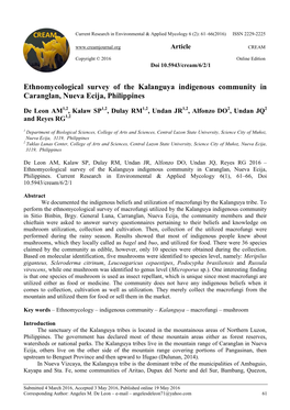 Ethnomycological Survey of the Kalanguya Indigenous Community in Caranglan, Nueva Ecija, Philippines