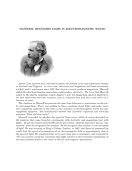 Maxwell Discovers That Light Is Electromagnetic Waves in 1862