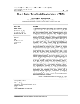 Role of Teacher Education in the Achievement of Mdgs