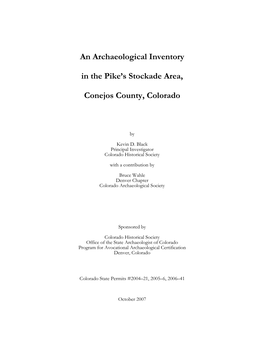 An Archaeological Inventory in the Pike's Stockade Area, Conejos