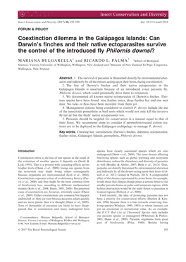 Can Darwin's Finches and Their Native Ectoparasites Survive the Control of Th