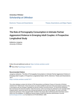 The Role of Pornography Consumption in Intimate Partner Aggression/Violence in Emerging Adult Couples: a Prospective Longitudinal Study