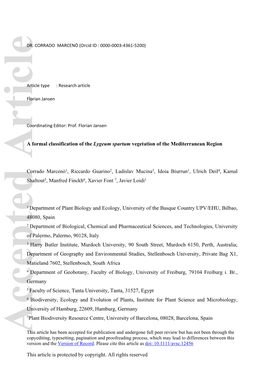 A Formal Classification of the Lygeum Spartum Vegetation of the Mediterranean Region