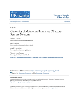 Genomics of Mature and Immature Olfactory Sensory Neurons Melissa D