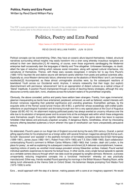 Politics, Poetry and Ezra Pound Written by Revd David William Parry