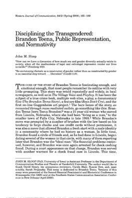 Disciplining the Transgendered: Brandon Teena, Public Representation, and Nonnativity