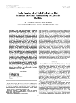 Early Feeding of a High-Cholesterol Diet Enhances Intestinal Permeability to Lipids in Rabbits