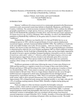 Population Dynamics of Humboldt Bay Wallflower (Erysimum Menziesii) Over Three Decades on the North Spit of Humboldt Bay, California Andrea J