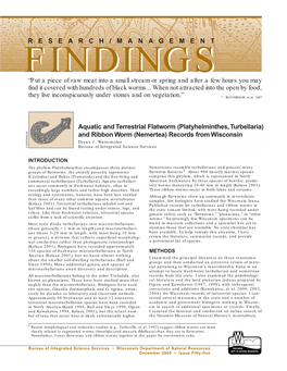 R E S E a R C H / M a N a G E M E N T Aquatic and Terrestrial Flatworm (Platyhelminthes, Turbellaria) and Ribbon Worm (Nemertea)