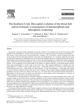 The Southern Urals. Decoupled Evolution of the Thrust Belt and Its Foreland: a Consequence of Metamorphism and Lithospheric Weakening