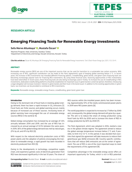 Emerging Financing Tools for Renewable Energy Investments