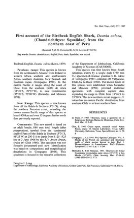 First Account Oí Tbe Birdbeak Dogfish Shark, Deania Calcea, (Chondrichthyes: Squaudae) from Tbe Northern Coast of Peru