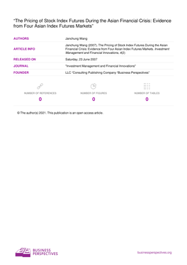 The Pricing of Stock Index Futures During the Asian Financial Crisis: Evidence from Four Asian Index Futures Markets”