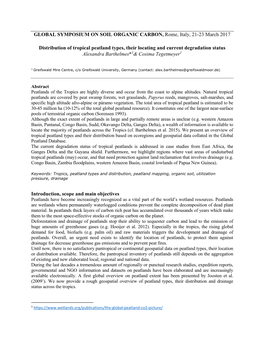 Distribution of Tropical Peatland Types, Their Locating and Current Degradation Status Alexandra Barthelmes*1& Cosima Tegetmeyer1