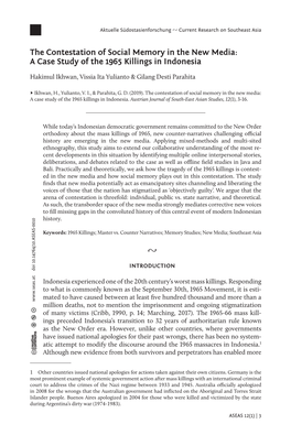 The Contestation of Social Memory in the New Media: a Case Study of the 1965 Killings in Indonesia