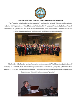 THE 5TH MEETING of BALKAN UNIVERSITY ASSOCIATION The