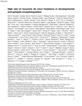 High Rate of Recurrent De Novo Mutations in Developmental and Epileptic Encephalopathies