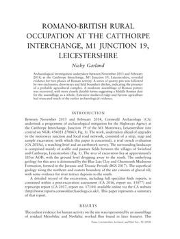 ROMANO-BRITISH RURAL OCCUPATION at the CATTHORPE INTERCHANGE, M1 JUNCTION 19, LEICESTERSHIRE Nicky Garland