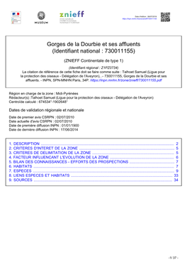 Gorges De La Dourbie Et Ses Affluents (Identifiant National : 730011155)