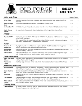 OFBC Pub Beer Menu