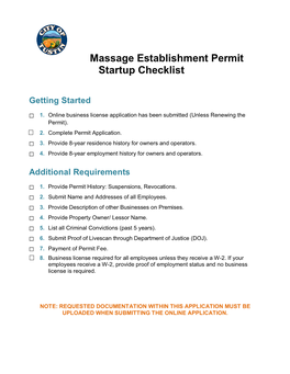 Massage Establishment Permit Startup Checklist