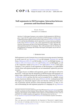 Null Arguments in Old Norwegian: Interaction Between Pronouns and Functional Domains*