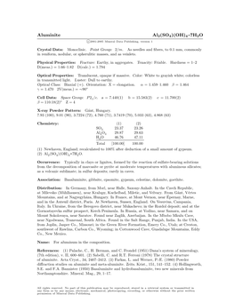 Aluminite Al2(SO4)(OH)4 • 7H2O C 2001-2005 Mineral Data Publishing, Version 1