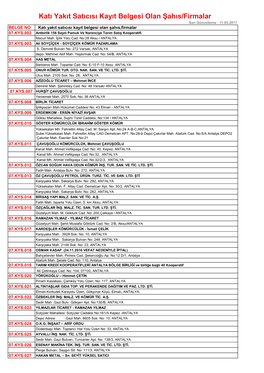Katı Yakıt Satıcısı Kayıt Belgesi Olan Şahıs/Firmalar