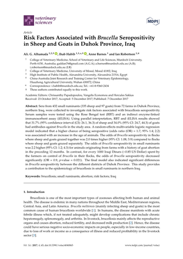 Risk Factors Associated with Brucella Seropositivity in Sheep and Goats in Duhok Province, Iraq