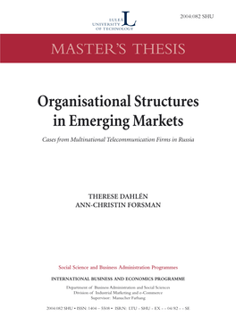 Organisational Structures in Emerging Markets