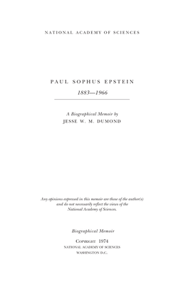 PAUL SOPHUS EPSTEIN March 20, 1883-February 8, 1966