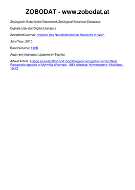 Range Re-Evaluation and Morphological Recognition in Two West Palaearctic Species of Myrmilla Wesmael, 1851 (Insecta: Hymenoptera: Mutillidae)