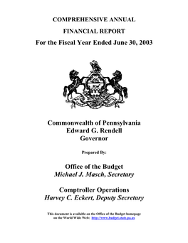 For the Fiscal Year Ended June 30, 2003