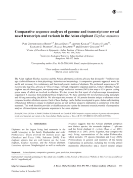 Comparative Sequence Analyses of Genome and Transcriptome Reveal Novel Transcripts and Variants in the Asian Elephant Elephas Maximus