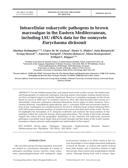 Intracellular Eukaryotic Pathogens in Brown Macroalgae in the Eastern Mediterranean, Including LSU Rrna Data for the Oomycete Eurychasma Dicksonii