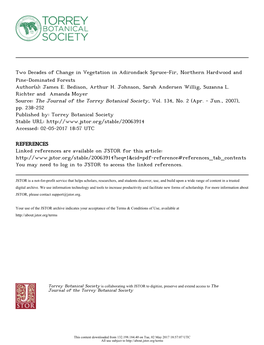 Two Decades of Change in Vegetation in Adirondack Spruce-Fir, Northern Hardwood and Pine-Dominated Forests Author(S): James E